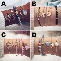 1 Set Gelang Tali Batu Boho Bohemian Etnik Emas Korea Vintage unik