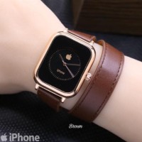 JAM TANGAN PRIA WANITA APPLE IPHONE LEATHER TALI GELANG RING ROSEGOLD