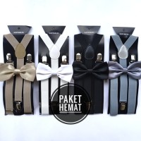 Suspender + dasi kupu untuk dewasa hitam & warna lain. (bretel jojon)