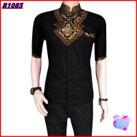Baju Koko Dewasa Bordir 2 Bahan Katun Oil HQ Warna Hitam - GHS