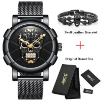 Jam Tangan 2019 Baru Keren 3D Punk Tengkorak Jam Tangan Pria Merek