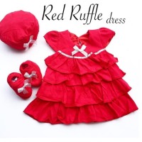 baju dres anak bayi perempuan 0 1 2 3 4 5 6 bulan dress merah + topi