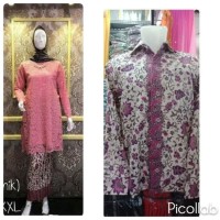 Couple Brokat Baju KurungTunik Warna Dusty Pink Batik Lengan Panjang