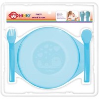 NINIO Piring Tempat Makan Plastik dgn Sendok Garpu - F367 New