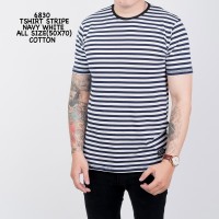 6830 Baju pria salur biru dongker putih atasan kaos keren Tshirt Strip
