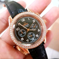 Jam Tangan Wanita Omega Sea Master Diamond Black Leather