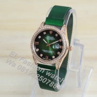 Jam Tangan Wanita Cewek ROLEX Tali Pasir Warna HIJAU SEMI SUPER