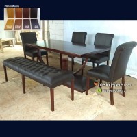 Set Meja Makan Spanian Minimalis Kayu-Jati 4 Kursi 1 Bangku