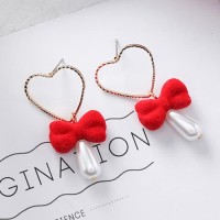 LRC Anting Tusuk Fashion Red Heart&bowknot Shape Decorated F07029