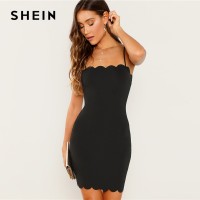 SHEIN Black Form Fitting Scalloped Cami Dress Bodycon Sleeveless