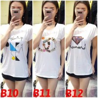 baju kaos wanita BIG SIZE putih gambar motif paris kartun bunga
