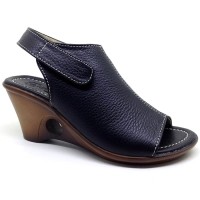 Sandal wedges Wanita Heels 7 cm Hitam Asli Kulit Sapi Garut