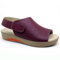 Sandal wedges Wanita Heels 3 cm Maroon Asli Kulit Sapi