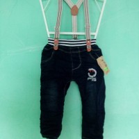 Celana Panjang Jeans dengan suspender Anak Laki laki 1, 2, 3, 4 Tahun
