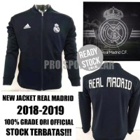 JAKET BOLA REAL MADRID ANTHEM HITAM 2018-2019 GRADE ORI