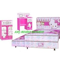 KASUR SEPRING BED FULLSET ATAS BAWAH SORONG LEMARI DAN MEJA BELAJ