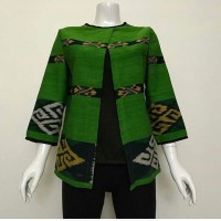 blazer tenun etnik blanket paruki hijau blus batik wanita