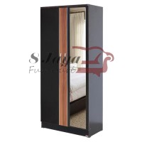 Lemari Pakaian Minimalis Hitam Cokelat Lunar LPT 025 2 Pintu Full Kaca