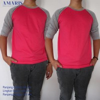 Unik Amaris Fashion - Raglan 3/4 Pink Lengan Abu - Kaos Ragl