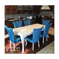 Meja Makan 6 Kursi Minimalis Shabby Mewah Warna Biru