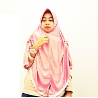 Hijab Khimar Serut Samping Dengan Renda Putih/Jilbab Syari Model Serut
