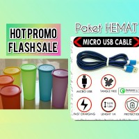 Kabel data micro usb fast charging FREE gelas tutup warna warni