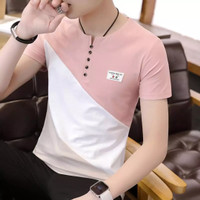 Baju kaos pria lengan pendek kerah v versi santai korea