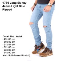 Celana Jeans Pria Panjang Skinny Ketat Sobek Biru Muda Bahan Adem