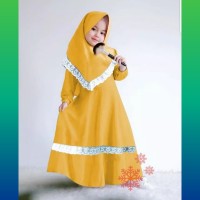baju muslim anak 2-4thn set gamis syari mix renda + jilbab mustard
