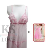 Lingerie Wanita Baju Tidur Transparan Ukuran Besar Size XL Pink Seksi