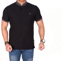 Koas berkerah polo shirt pria polos hitam lengan pendek / baju kaos