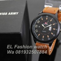JAM TANGAN COWOK PRIA SWISS ARMY SA KULIT COKELAT MUDA SEMI SUPER
