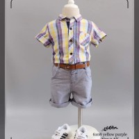 pakaian anak laki import setelan kemeja yellow purple fashion boy