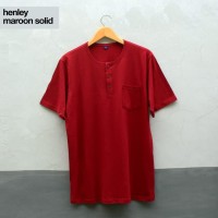Kaos Polos Pendek Henley Pria dan Wanita MAROON SOLID