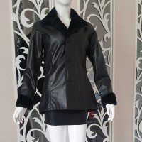 Jaket Kulit Warna Hitam Berbulu d Lengan Leher Untuk Laki-laki Wanita
