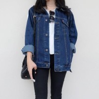 Best Jaket Jeans Levis Biru Dongker XXL - XXXXL Pria Wanita - Navy, L