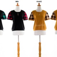 Baju Atasan Kaos Blouse Wanita Korea Import AB633560 Hitam Black Brown