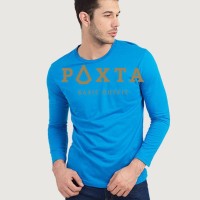 murah Kaos Pria Polos Lengan Panjang Katun Bamboo Premium Biru -