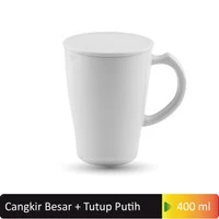 Cangkir Melamine Besar Set+Tutup 400 ml Putih - MELAMINE GLORI G978PT