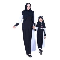 Bagus Baju Muslim Couple Gamis Ibu dan Anak Jersey - Hitam Putih