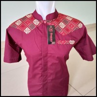New Kemeja / Baju Koko Muslim Couple Ayah Anak - Merah Kombinasi Batik