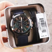 Jam Tangan Pria Merk Fossil Type FS 5061 Plus gelang dan Tin box ori