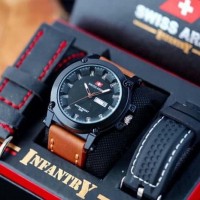 Jam Tangan Pria Cowok Swiss Army Super Hari Tanggal Tali Kulit