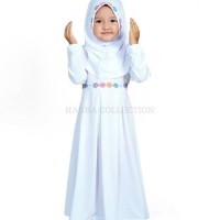 Baju muslim gamis anak perempuan untuk manasik warna putih .promo
