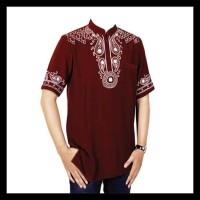 Baju Muslim Koko Pria Terbaru, Motif Bordir, Warna Merah Marun Big