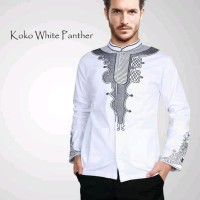 Baju Koko Panther Pria - Pakaian Muslim Cowok Warna Hitam Putih Ukuran