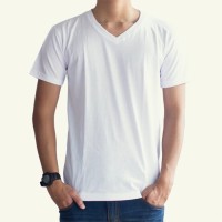 Jual Kaos S Cotton Combed 20s V Neck putih Polos Unisex
