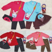 Baju Muslim Anak Bayi Perempuan Setelan Celana Set Jilbab Bunny