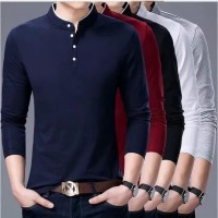 Kaos polos lengan panjang kerah koko kaos pria atasan keren elegan