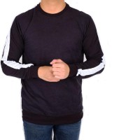 sweater pria polos list putih / baju kaos lengan panjang slimfit